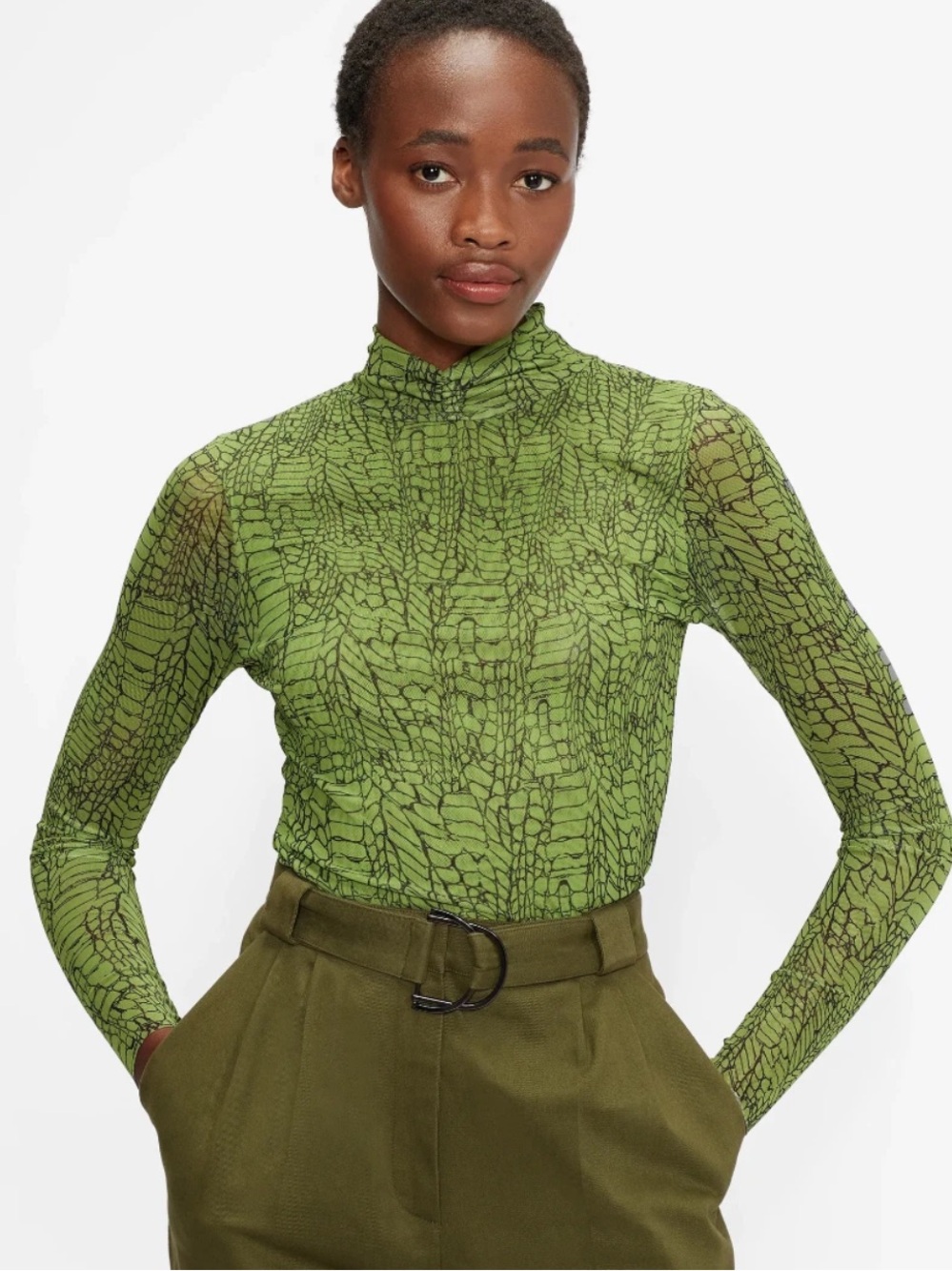 Ted Baker Hollz Printed funnel neck mesh top